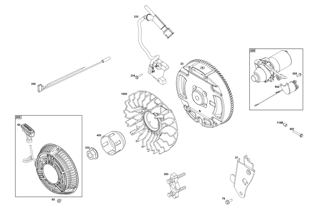 Flywheel, Ignition, And Starter Group Diagram and Parts List for 12V337-0171-H7  Briggs and Stratton Engine